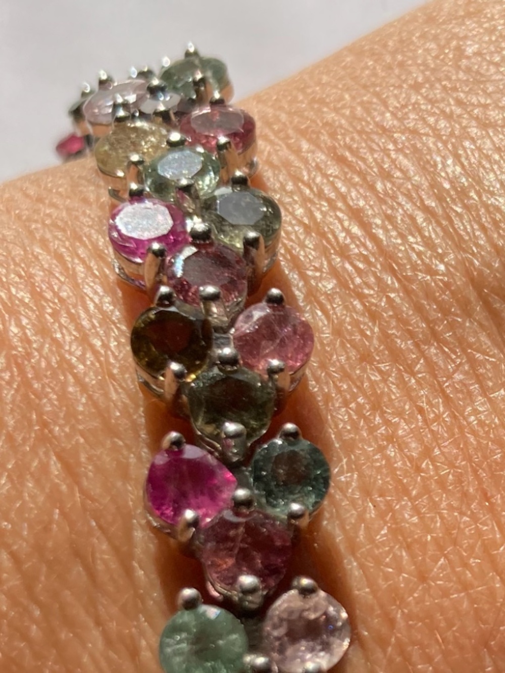 Genuine, Solid Sterling Silver, Faceted Rondelles of Tourmaline, 8 1/4" bracelet